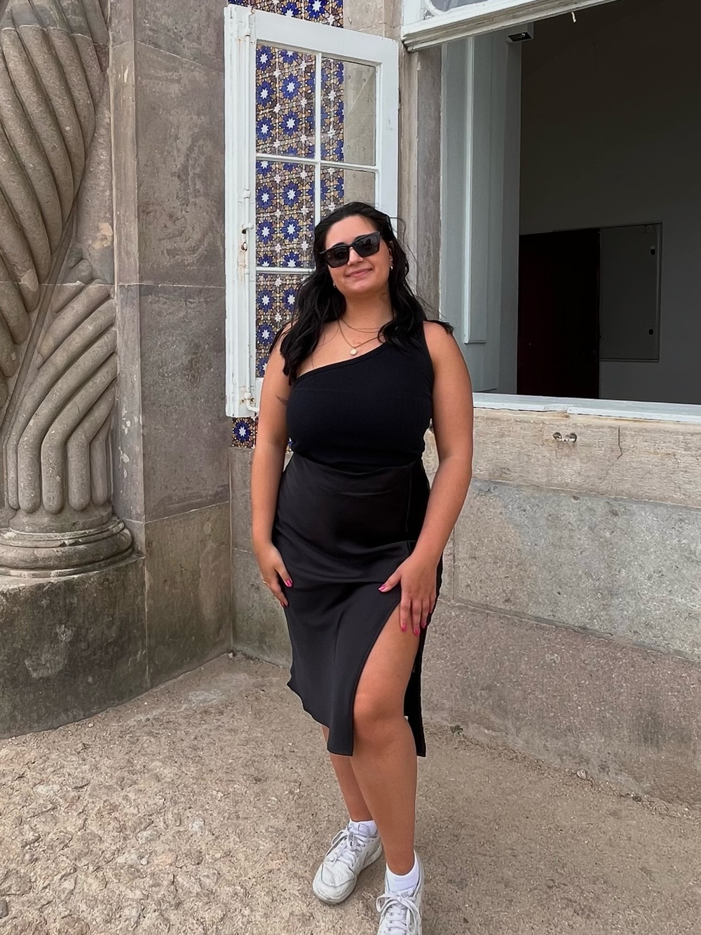Women's Black Satin Maxi Skirt with Side Slit